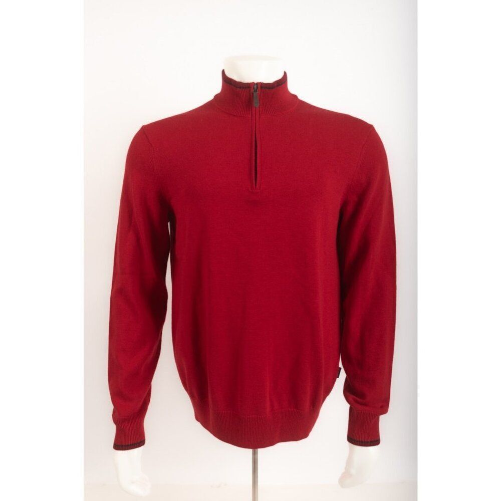 Vineyard Vines Mens Sweater Boathouse tipping M Red Quarter Zip Wool Blend NWT